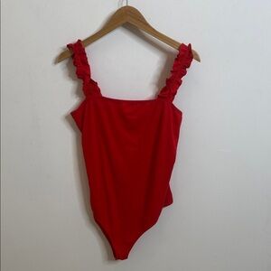 Red Ruffled Strap Bodysuit leotard